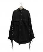 BED J.W. FORDベッドフォード）の古着「レースアップノーカラーシャツ」｜ブラック