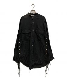 BED J.W. FORD（ベッドフォード）の古着「レースアップノーカラーシャツ」｜ブラック