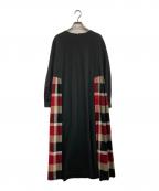BLUE LABEL CRESTBRIDGEブルーレーベルクレストブリッジ）の古着「プリムシルケットポンチクレストブリッジチェックコンビワンピース」｜ブラック×レッド