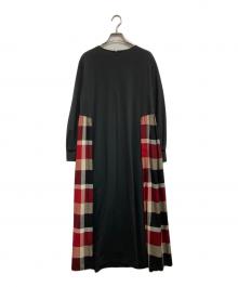BLUE LABEL CRESTBRIDGE（ブルーレーベルクレストブリッジ）の古着「プリムシルケットポンチクレストブリッジチェックコンビワンピース」｜ブラック×レッド