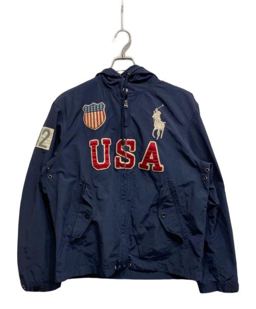 POLO RALPH LAUREN（ポロ・ラルフローレン）POLO RALPH LAUREN (ポロ・ラルフローレン) フーデットナイロンジャケット ネイビー サイズ:Lの古着・服飾アイテム