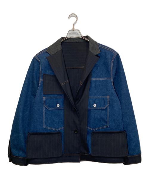 sacai（サカイ）sacai (サカイ) Chalk Stripe Bonding Jacket ネイビー サイズ:3の古着・服飾アイテム