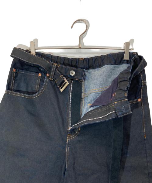 sacai（サカイ）sacai (サカイ) BELTEED BAGGY FLAIR DENIM PANTS インディゴ サイズ:1の古着・服飾アイテム