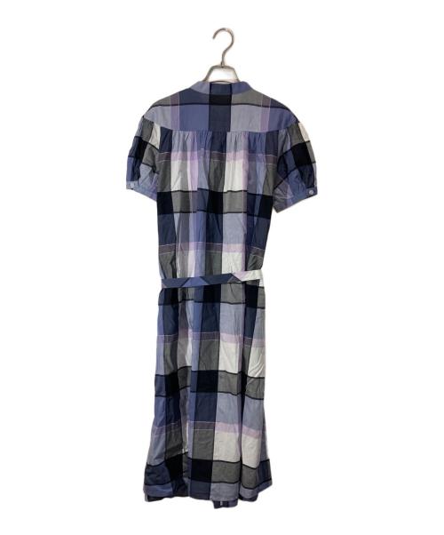 BLUE LABEL CRESTBRIDGE（ブルーレーベルクレストブリッジ）BLUE LABEL CRESTBRIDGE (ブルーレーベルクレストブリッジ) チェックドビーシャツワンピース パープル×ブルー サイズ:38の古着・服飾アイテム