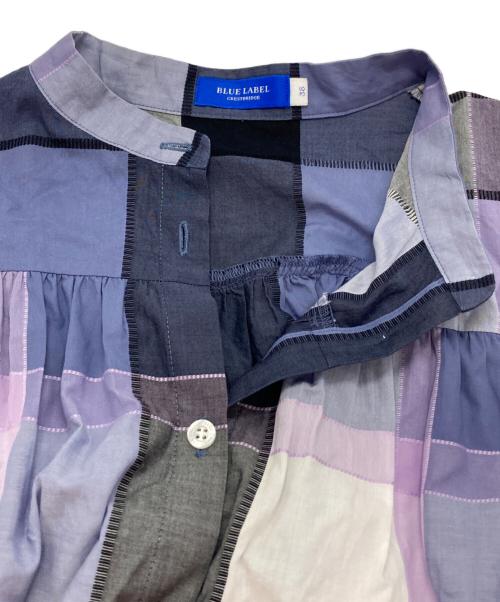 BLUE LABEL CRESTBRIDGE（ブルーレーベルクレストブリッジ）BLUE LABEL CRESTBRIDGE (ブルーレーベルクレストブリッジ) チェックドビーシャツワンピース パープル×ブルー サイズ:38の古着・服飾アイテム