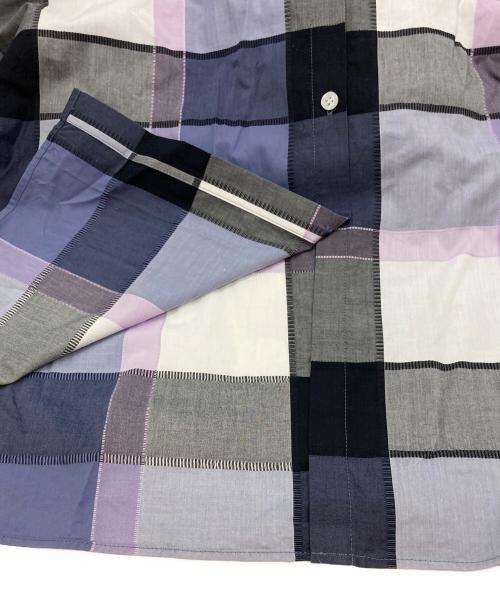 BLUE LABEL CRESTBRIDGE（ブルーレーベルクレストブリッジ）BLUE LABEL CRESTBRIDGE (ブルーレーベルクレストブリッジ) チェックドビーシャツワンピース パープル×ブルー サイズ:38の古着・服飾アイテム