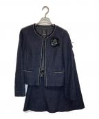 23区ニジュウサンク）の古着「コサージュ付ツイードセットアップ」｜ネイビー×ブラック