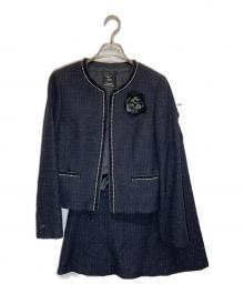 23区（ニジュウサンク）の古着「コサージュ付ツイードセットアップ」｜ネイビー×ブラック