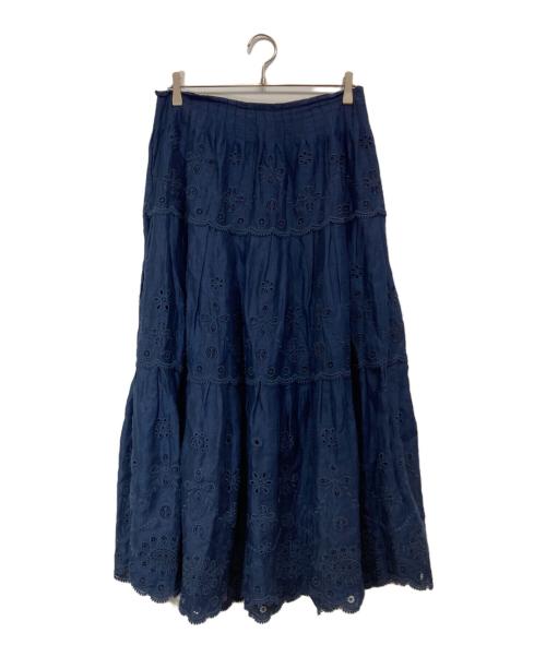 POLO RALPH LAUREN（ポロ・ラルフローレン）POLO RALPH LAUREN (ポロ・ラルフローレン) リネンカットワークスカート ネイビー サイズ:6の古着・服飾アイテム