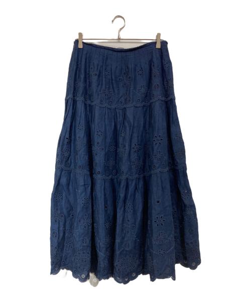 POLO RALPH LAUREN（ポロ・ラルフローレン）POLO RALPH LAUREN (ポロ・ラルフローレン) リネンカットワークスカート ネイビー サイズ:6の古着・服飾アイテム