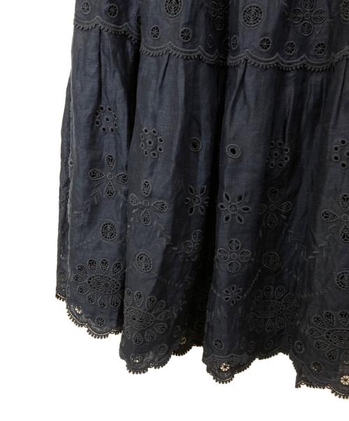 POLO RALPH LAUREN（ポロ・ラルフローレン）POLO RALPH LAUREN (ポロ・ラルフローレン) リネンカットワークスカート ネイビー サイズ:6の古着・服飾アイテム