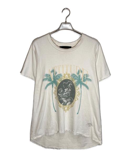 JUN/NAKAYAMA（ジュン ナカヤマ）JUN/NAKAYAMA (ジュン ナカヤマ) ダメージ加工プリントTシャツ ベージュ サイズ:Ⅿの古着・服飾アイテム
