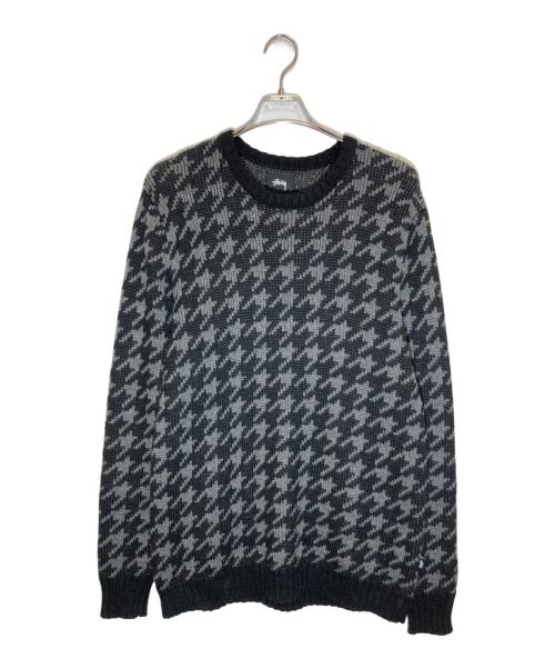 stussy（ステューシー）stussy (ステューシー) ハウンドトゥースニット ブラック×グレー サイズ:Lの古着・服飾アイテム