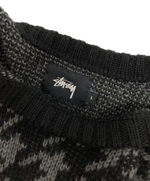 stussy（ステューシー）stussy (ステューシー) ハウンドトゥースニット ブラック×グレー サイズ:Lの古着・服飾アイテム