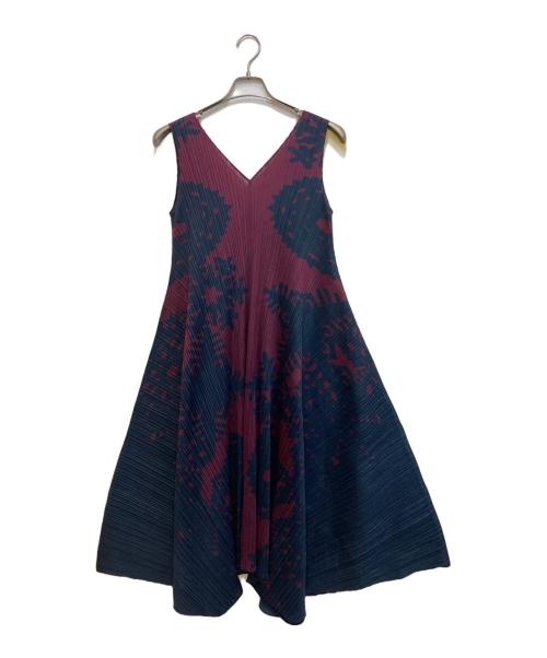 PLEATS PLEASE（プリーツプリーズ）PLEATS PLEASE (プリーツプリーズ) プリーツワンピース ボルドー×ネイビー サイズ:3の古着・服飾アイテム