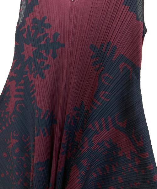PLEATS PLEASE（プリーツプリーズ）PLEATS PLEASE (プリーツプリーズ) プリーツワンピース ボルドー×ネイビー サイズ:3の古着・服飾アイテム