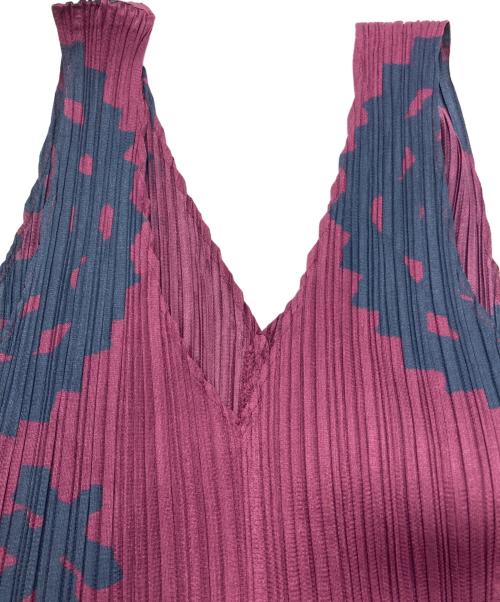 PLEATS PLEASE（プリーツプリーズ）PLEATS PLEASE (プリーツプリーズ) プリーツワンピース ボルドー×ネイビー サイズ:3の古着・服飾アイテム