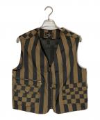 FENDIフェンディ）の古着「ストライプフラップポケットジップアップベスト」｜ブラック×ブラウン
