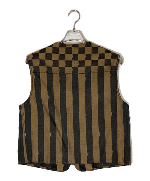 FENDI（フェンディ）FENDI (フェンディ) ストライプフラップポケットジップアップベスト ブラック×ブラウン サイズ:40の古着・服飾アイテム