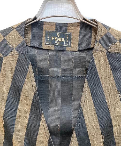 FENDI（フェンディ）FENDI (フェンディ) ストライプフラップポケットジップアップベスト ブラック×ブラウン サイズ:40の古着・服飾アイテム