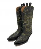 GANNIガニー）の古着「ミッドシャフト エンブロイダリー ウエスタンブーツ」｜ブラック×イエロー