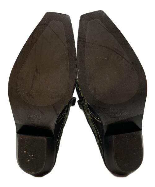 GANNI（ガニー）GANNI (ガニー) ミッドシャフト エンブロイダリー ウエスタンブーツ ブラック×イエロー サイズ:25cmの古着・服飾アイテム