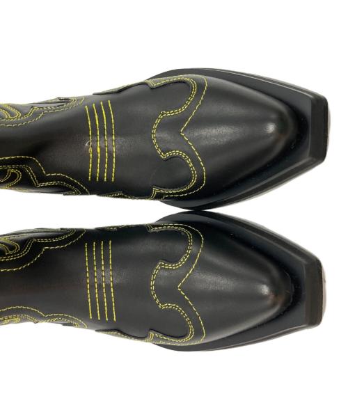 GANNI（ガニー）GANNI (ガニー) ミッドシャフト エンブロイダリー ウエスタンブーツ ブラック×イエロー サイズ:25cmの古着・服飾アイテム