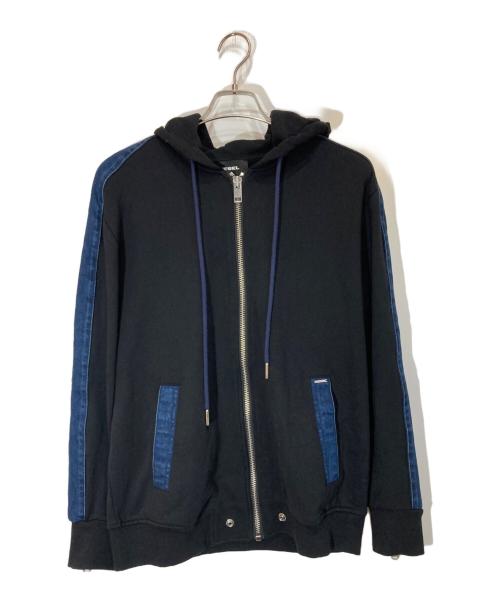 DIESEL（ディーゼル）DIESEL (ディーゼル) ジップパーカー ブラック×インディゴ サイズ:Sの古着・服飾アイテム