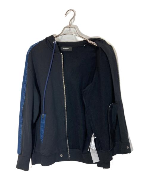 DIESEL（ディーゼル）DIESEL (ディーゼル) ジップパーカー ブラック×インディゴ サイズ:Sの古着・服飾アイテム