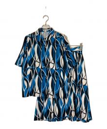 NARA CAMICIE（ナラカミーチェ）の古着「ウェーブ幾何プリント半袖ブラウスセットアップ」｜ブルー