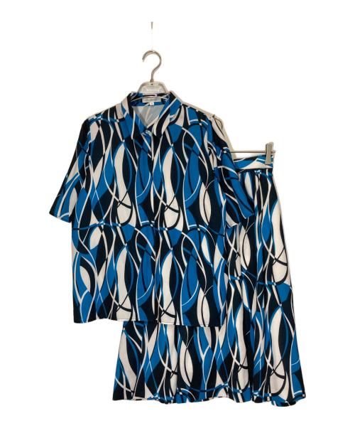 NARA CAMICIE（ナラカミーチェ）NARA CAMICIE (ナラカミーチェ) ウェーブ幾何プリント半袖ブラウスセットアップ ブルー サイズ:2の古着・服飾アイテム