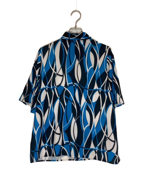 NARA CAMICIE（ナラカミーチェ）NARA CAMICIE (ナラカミーチェ) ウェーブ幾何プリント半袖ブラウスセットアップ ブルー サイズ:2の古着・服飾アイテム
