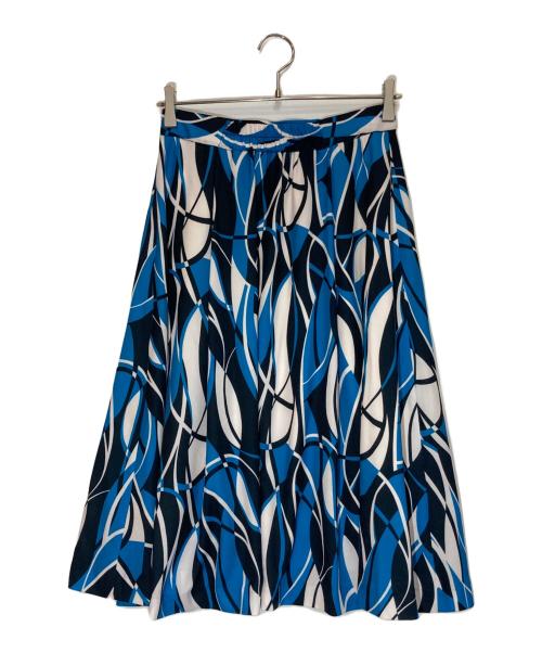 NARA CAMICIE（ナラカミーチェ）NARA CAMICIE (ナラカミーチェ) ウェーブ幾何プリント半袖ブラウスセットアップ ブルー サイズ:2の古着・服飾アイテム