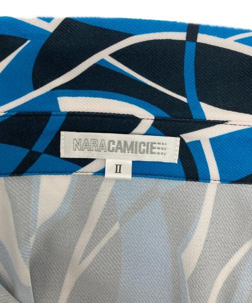 NARA CAMICIE（ナラカミーチェ）NARA CAMICIE (ナラカミーチェ) ウェーブ幾何プリント半袖ブラウスセットアップ ブルー サイズ:2の古着・服飾アイテム