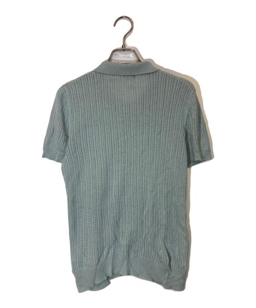 LAUREN RALPH LAUREN（ローレンラルフローレン）LAUREN RALPH LAUREN (ローレンラルフローレン) Pointelle Knit Cotton Blend Polo Sweater ブルー サイズ:Lの古着・服飾アイテム