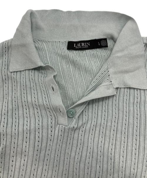 LAUREN RALPH LAUREN（ローレンラルフローレン）LAUREN RALPH LAUREN (ローレンラルフローレン) Pointelle Knit Cotton Blend Polo Sweater ブルー サイズ:Lの古着・服飾アイテム