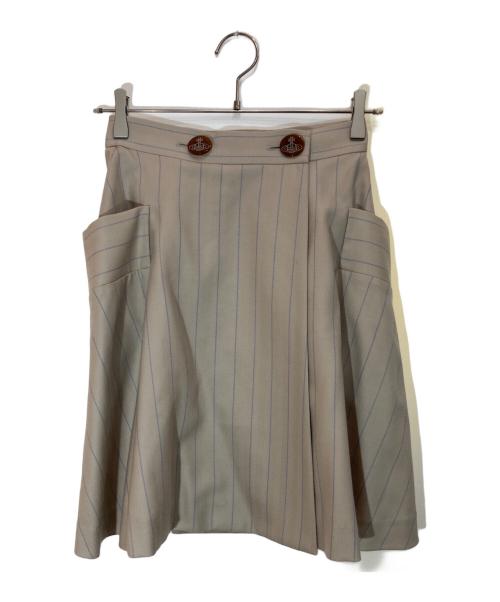 Vivienne Westwood RED LABEL（ヴィヴィアンウエストウッドレッドレーベル）Vivienne Westwood RED LABEL (ヴィヴィアンウエストウッドレッドレーベル) オーブボタンストライプスカート グレー×ネイビー サイズ:-の古着・服飾アイテム