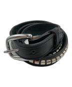 TORY LEATHERトリーレザー）の古着「Bridle Leather Clincher Belt Featuring metal clinchers down the center」｜ブラック