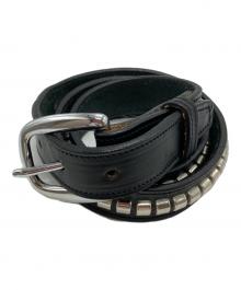 TORY LEATHER（トリーレザー）の古着「Bridle Leather Clincher Belt Featuring metal clinchers down the center」｜ブラック