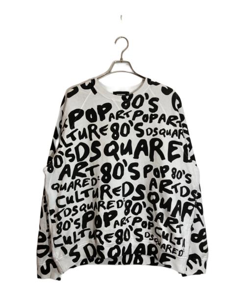 DSQUARED2（ディースクエアード）DSQUARED2 (ディースクエアード) D2 POP 80'S KNIT CREWNECK PULLOVER ブラック×ホワイト サイズ:SIZE 3XLの古着・服飾アイテム