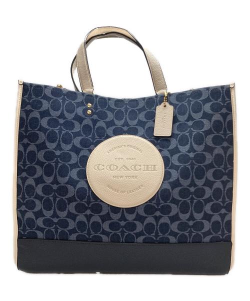 COACH（コーチ）COACH (コーチ) シグネチャー 2WAY トートバッグ ホワイト×ネイビー サイズ:-の古着・服飾アイテム