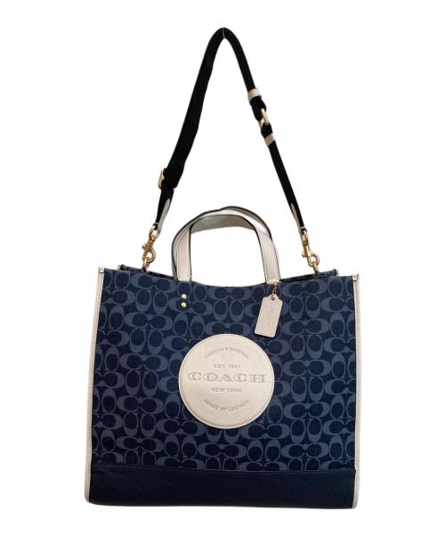 COACH（コーチ）COACH (コーチ) シグネチャー 2WAY トートバッグ ホワイト×ネイビー サイズ:-の古着・服飾アイテム