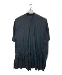 HAVERSACK（ハバーサック）の古着「比翼バンドカラーシャツワンピース」｜ブラック