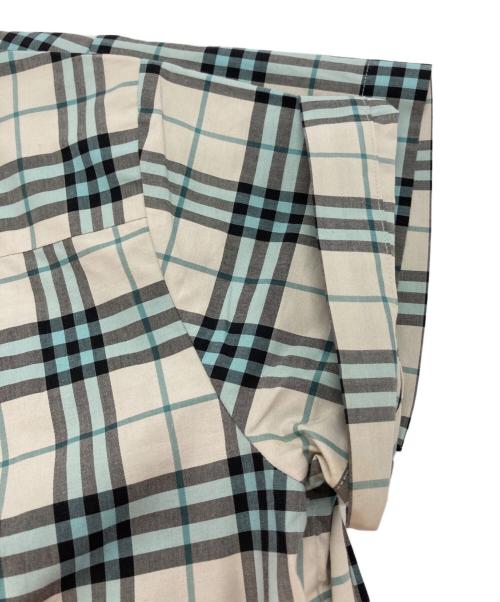BURBERRY（バーバリー）BURBERRY (バーバリー) フリルノヴァチェックオープンカラーシャツ アイボリー×ブルー サイズ:38の古着・服飾アイテム