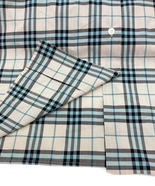 BURBERRY（バーバリー）BURBERRY (バーバリー) フリルノヴァチェックオープンカラーシャツ アイボリー×ブルー サイズ:38の古着・服飾アイテム