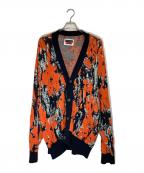 MAISON SPECIALメゾンスペシャル）の古着「アブストラクトブリスタージャガードプライムオーバーVネックニットカーディガン」｜ブラック×オレンジ