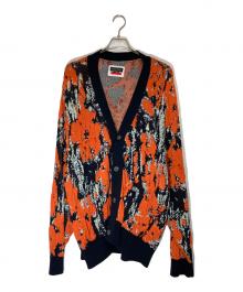 MAISON SPECIAL（メゾンスペシャル）の古着「アブストラクトブリスタージャガードプライムオーバーVネックニットカーディガン」｜ブラック×オレンジ
