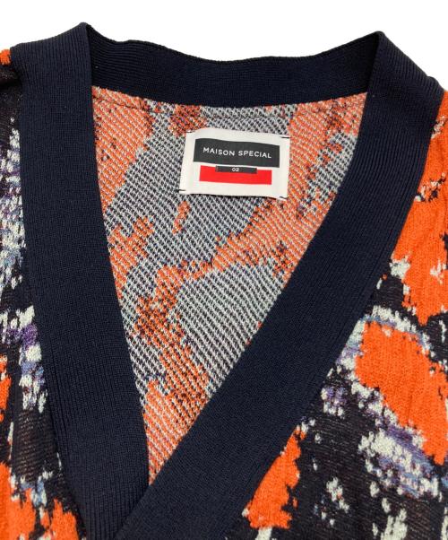 MAISON SPECIAL（メゾンスペシャル）MAISON SPECIAL (メゾンスペシャル) アブストラクトブリスタージャガードプライムオーバーVネックニットカーディガン ブラック×オレンジ サイズ:2の古着・服飾アイテム