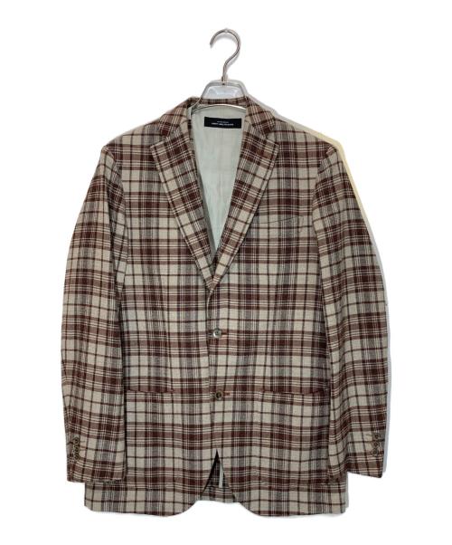 green label relaxing（グリーンレーベルリラクシング）green label relaxing (グリーンレーベルリラクシング) RING JACKET (リングジャケット) ジレ付きチェックジャケット ブラウン×ベージュ サイズ:46の古着・服飾アイテム