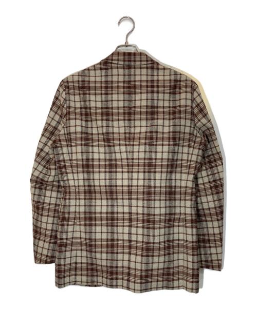 green label relaxing（グリーンレーベルリラクシング）green label relaxing (グリーンレーベルリラクシング) RING JACKET (リングジャケット) ジレ付きチェックジャケット ブラウン×ベージュ サイズ:46の古着・服飾アイテム